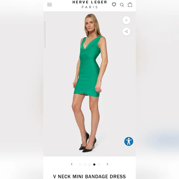 NWOT Bright Teal HERVE LEGER V- Neck Mini Bandage Dress XS $790 - Picture 4 of 14